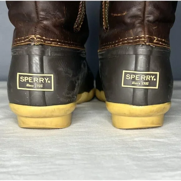 Sperry Saltwater Duck Boots Womens Size 6.5 Brown Leather Rubber Side Zip - Picture 4 of 13